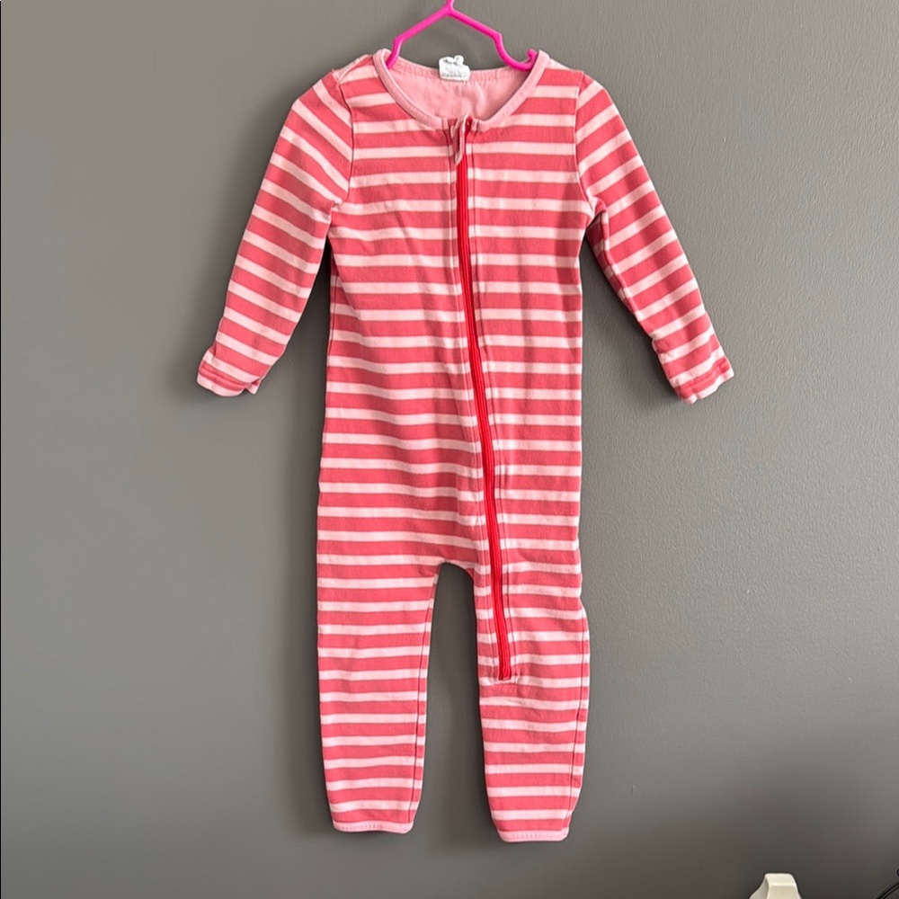 PK Beans Pink Striped Jumpsuit with Full-Length Zipper and Long Sleeves